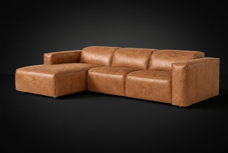 Emery Distressed Italian Aniline Leather Recliner Sectional Sofa