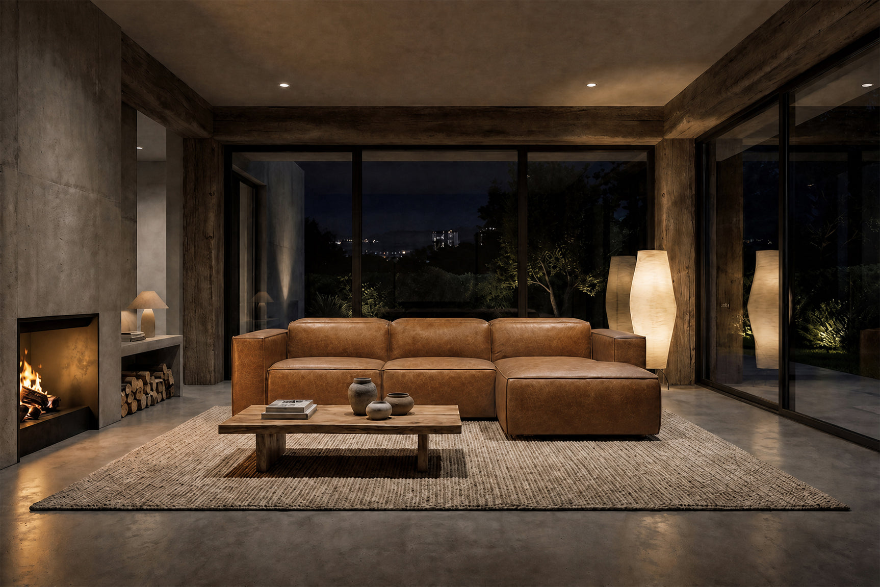 Emery Distressed Italian Aniline Leather Recliner Sectional Sofa