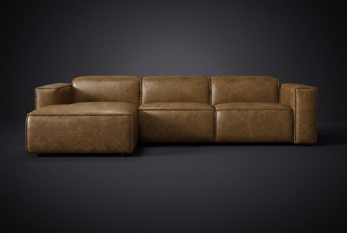 Emery Distressed Italian Aniline Leather Recliner Sectional Sofa