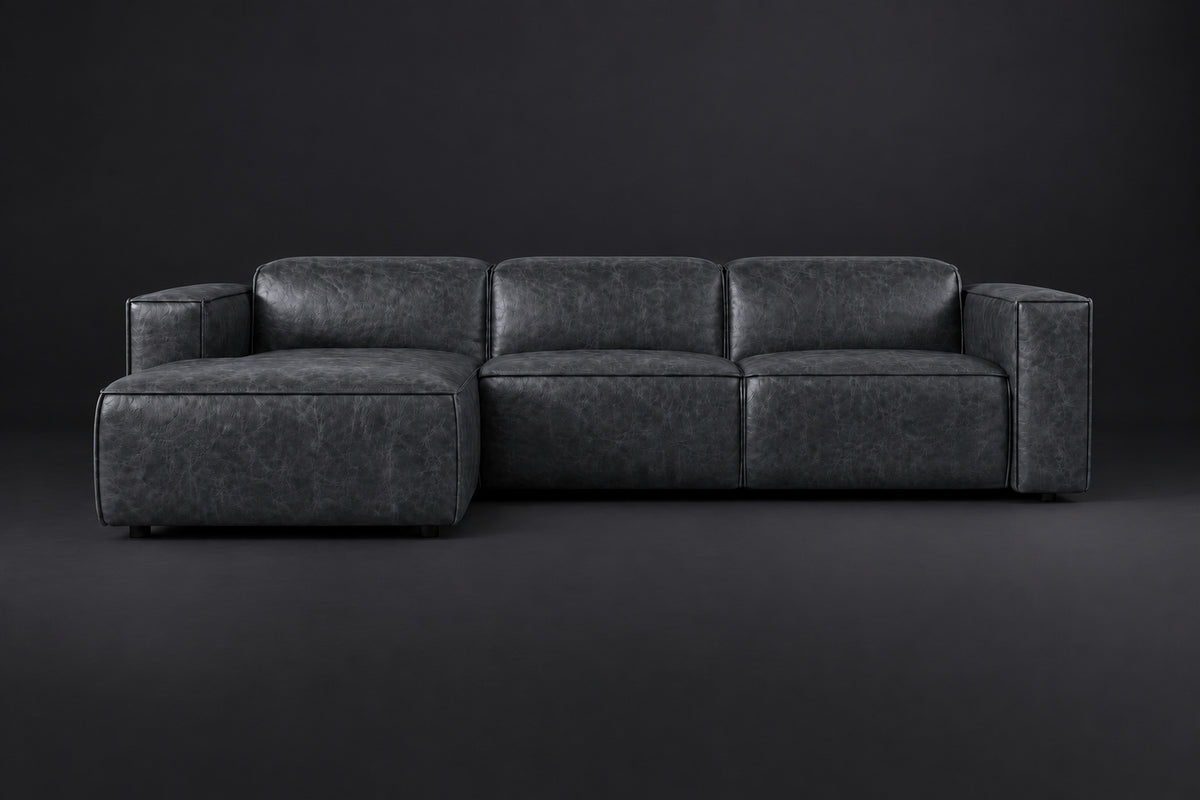 Emery Distressed Italian Aniline Leather Recliner Sectional Sofa