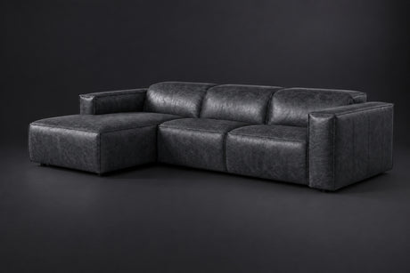 Emery Distressed Italian Aniline Leather Recliner Sectional Sofa