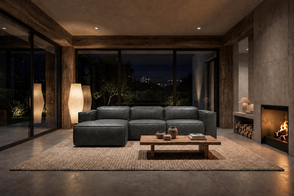 Emery Distressed Italian Aniline Leather Recliner Sectional Sofa