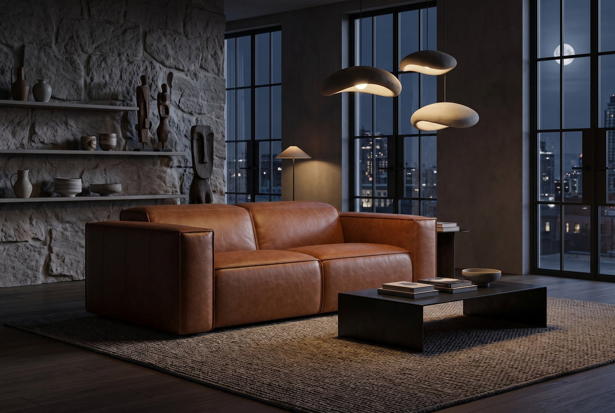 Emery Distressed Italian Aniline Leather Dual Recliner Sofa