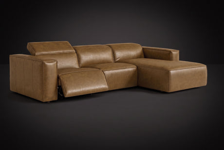 Emery Distressed Italian Aniline Leather Recliner Sectional Sofa