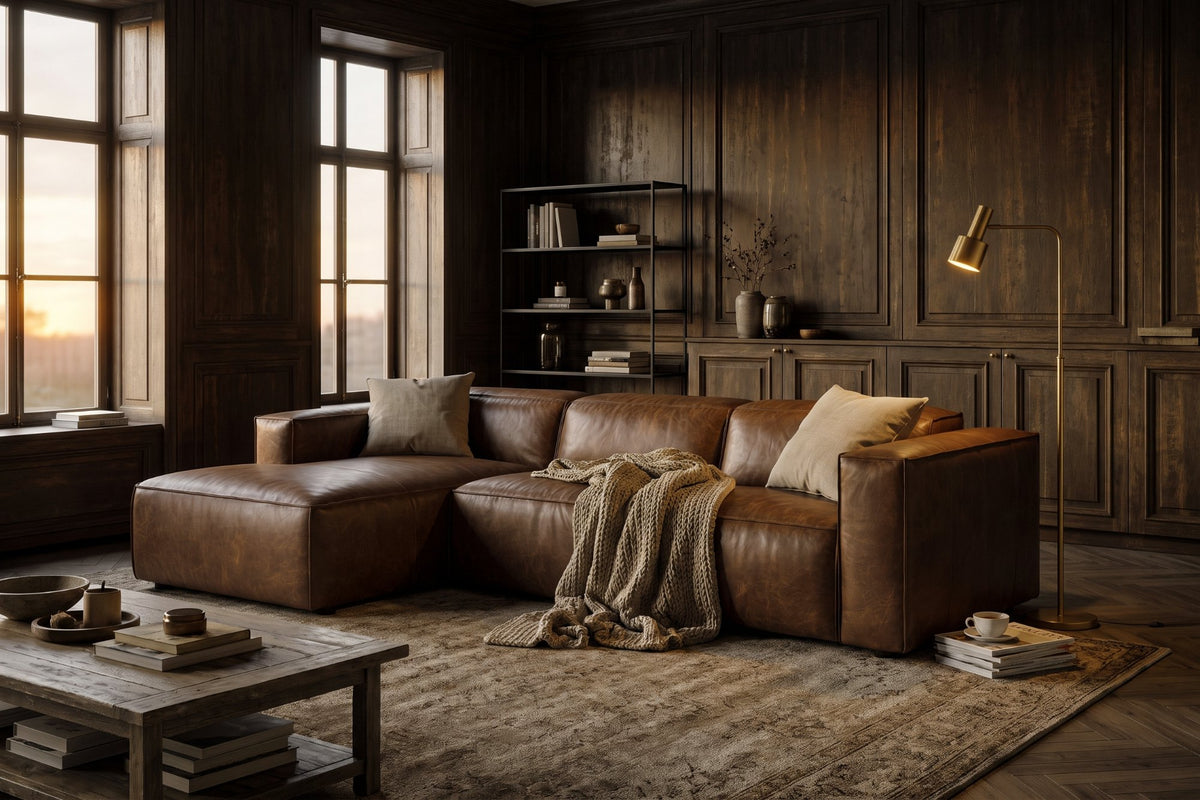 Emery Distressed Italian Aniline Leather Recliner Sectional Sofa