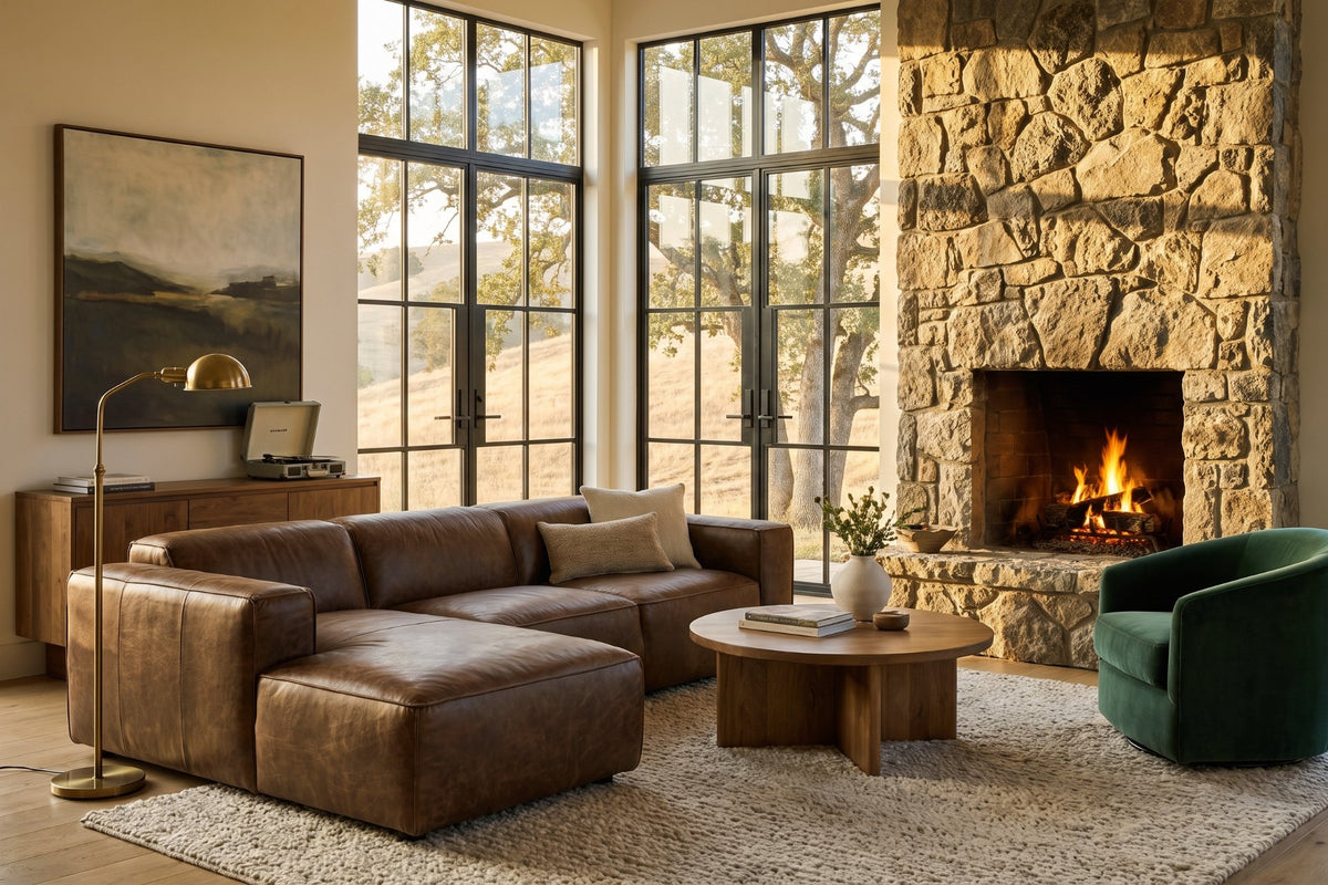 Emery Distressed Italian Aniline Leather Recliner Sectional Sofa