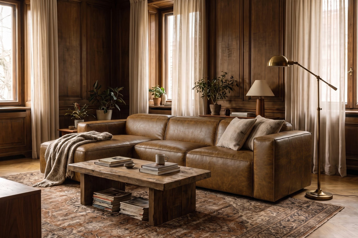 Emery Distressed Italian Aniline Leather Recliner Sectional Sofa