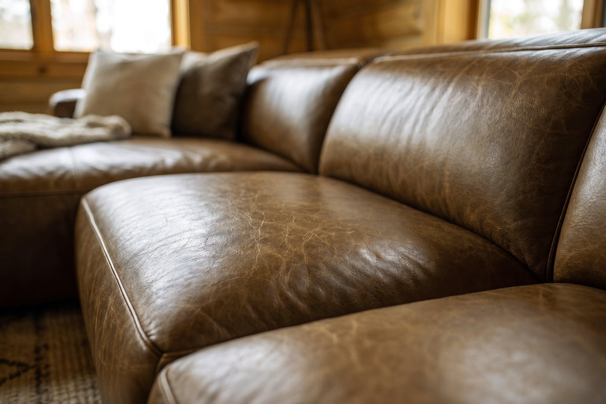 Emery Distressed Italian Aniline Leather Recliner Sectional Sofa