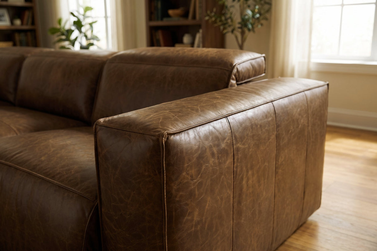 Emery Distressed Italian Aniline Leather Recliner Sectional Sofa