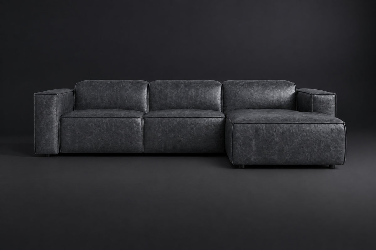 Emery Distressed Italian Aniline Leather Recliner Sectional Sofa