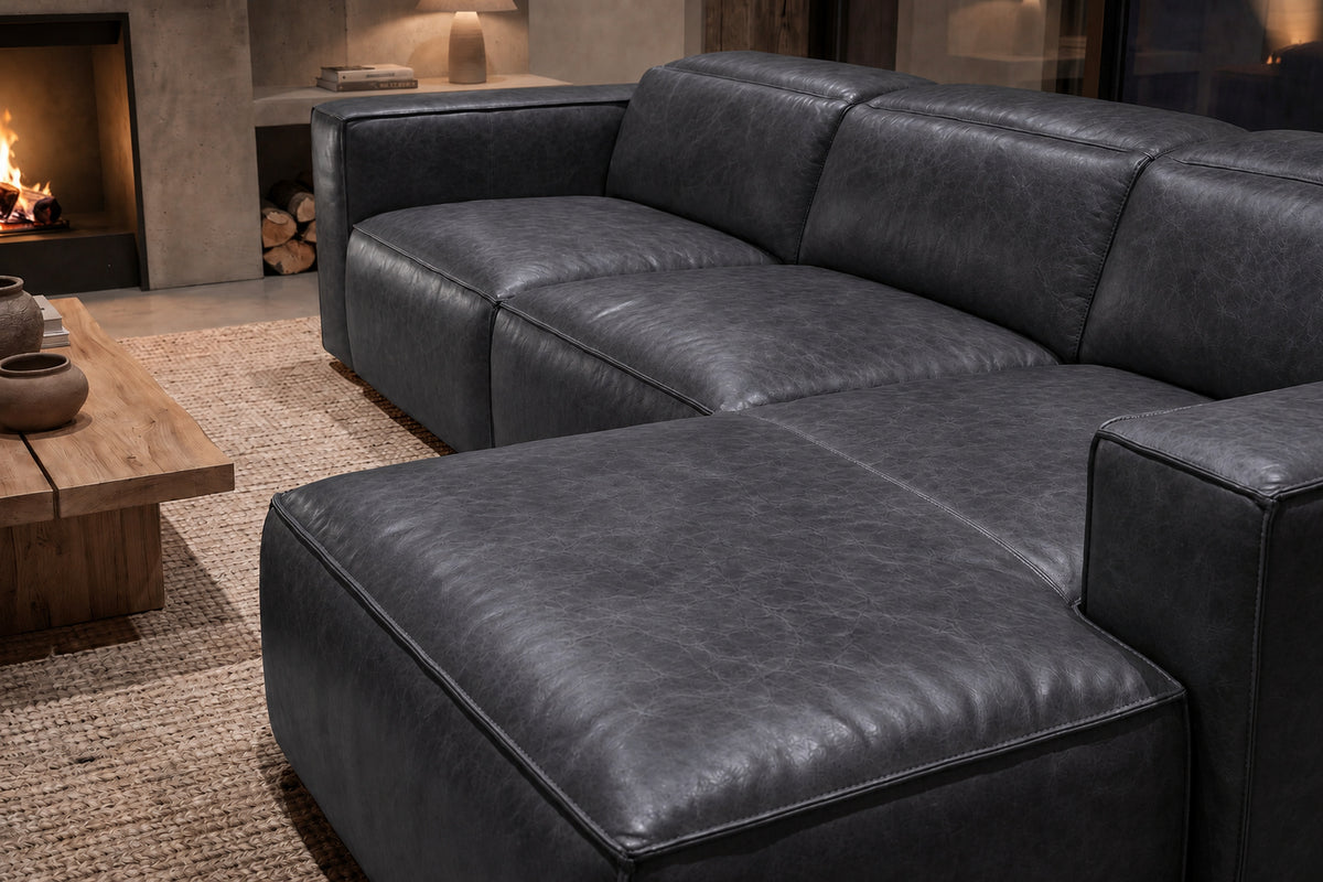 Emery Distressed Italian Aniline Leather Recliner Sectional Sofa