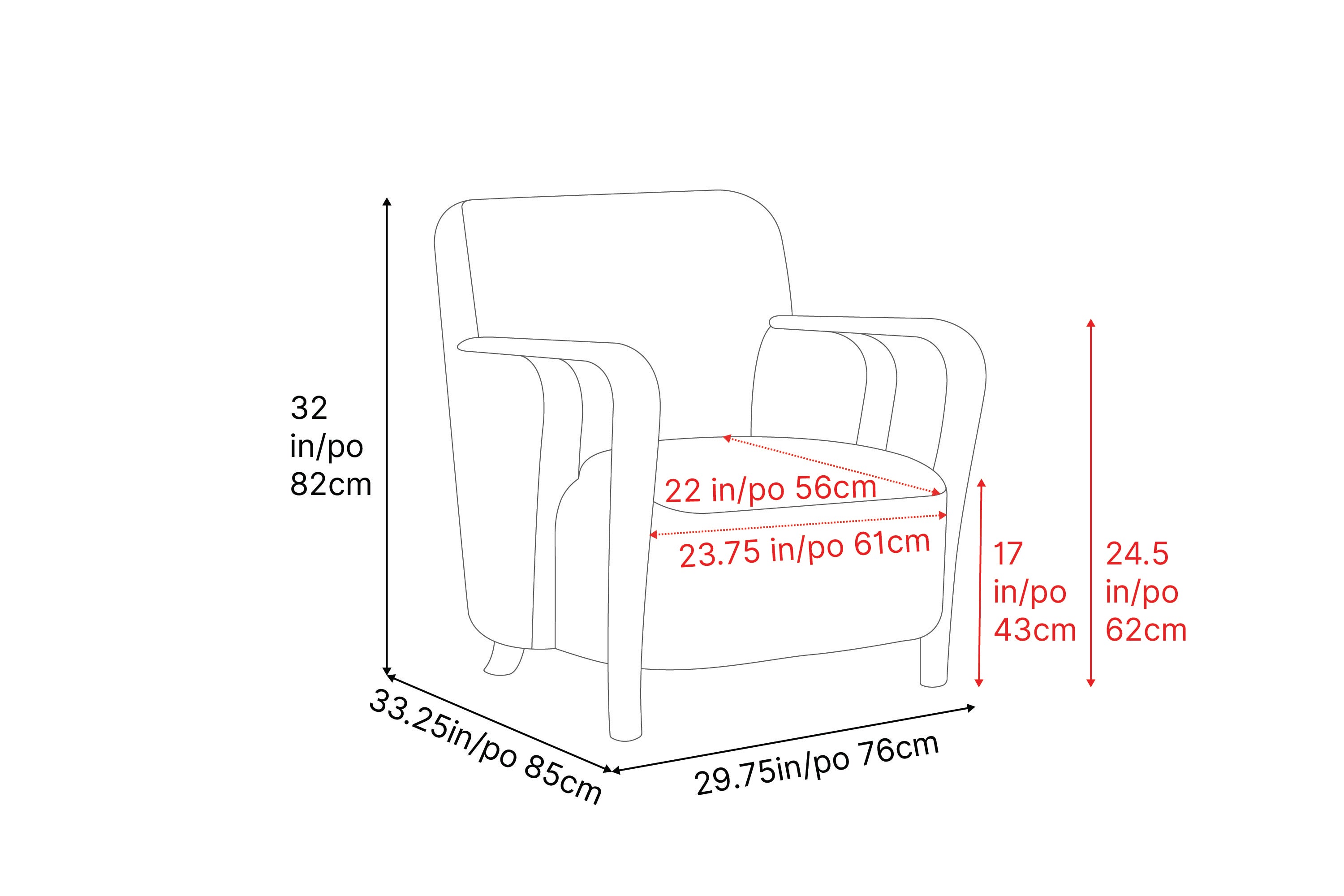 Arm chair best sale standard size