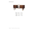 Erice Curved Mango Media Console dimensions: 47.24 in wide, 17.72 in deep, 14.57 in high