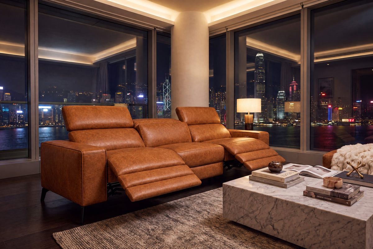 Esther Distressed Italian Aniline Leather Power Dual Recliner Sofa