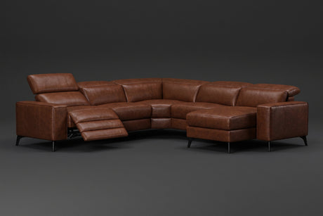 Esther Distressed Italian Aniline Leather Corner Recliner Sectional Sofa
