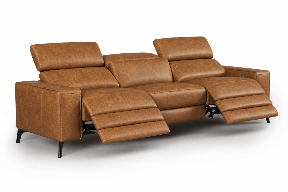 Esther Distressed Italian Aniline Leather Power Dual Recliner Sofa