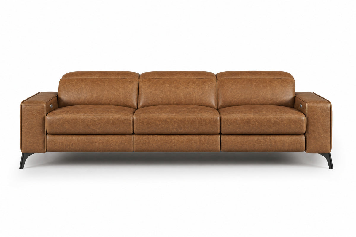 Esther Distressed Italian Aniline Leather Power Dual Recliner Sofa