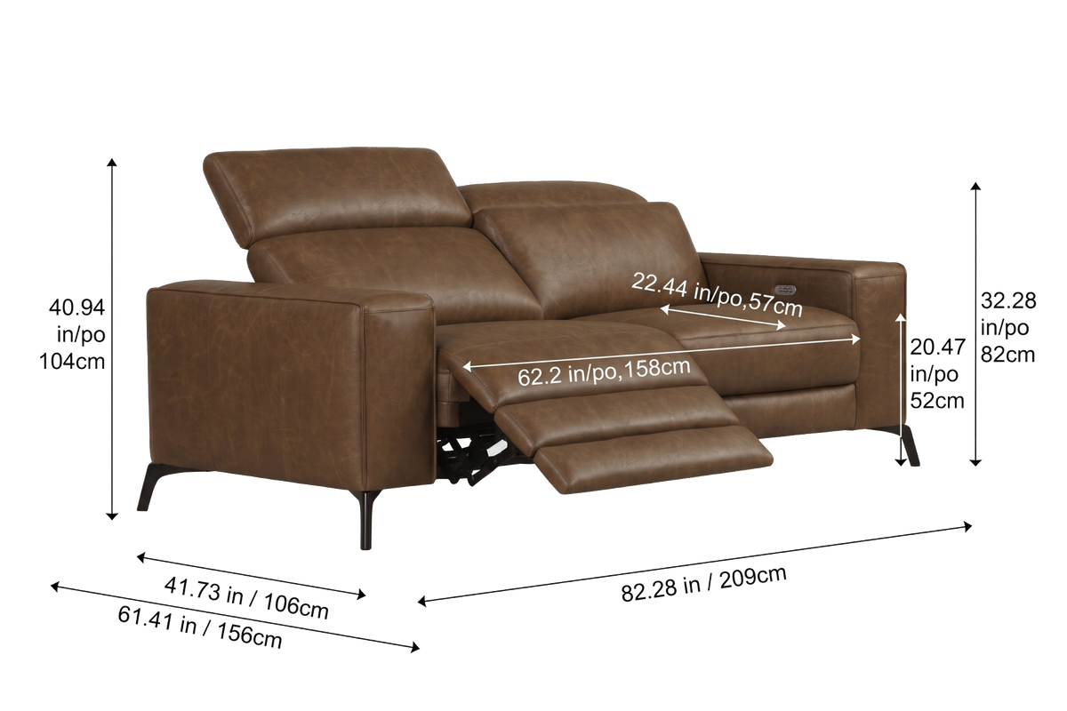 Esther Distressed Italian Aniline Leather Power Dual Recliner Sofa