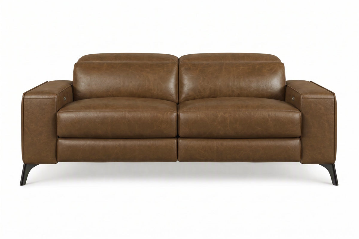 Esther Distressed Italian Aniline Leather Power Dual Recliner Sofa