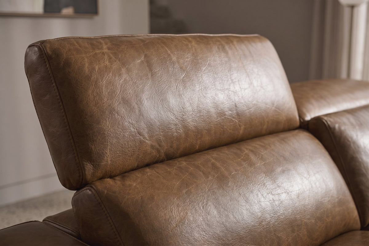 Esther Distressed Italian Aniline Leather Power Dual Recliner Sofa