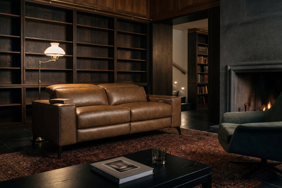 Esther Distressed Italian Aniline Leather Power Dual Recliner Sofa