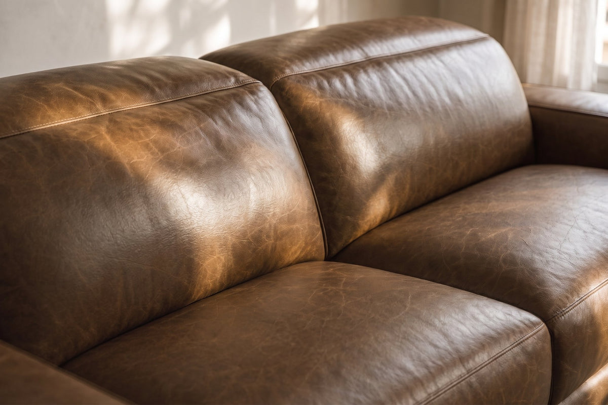 Esther Distressed Italian Aniline Leather Power Dual Recliner Sofa