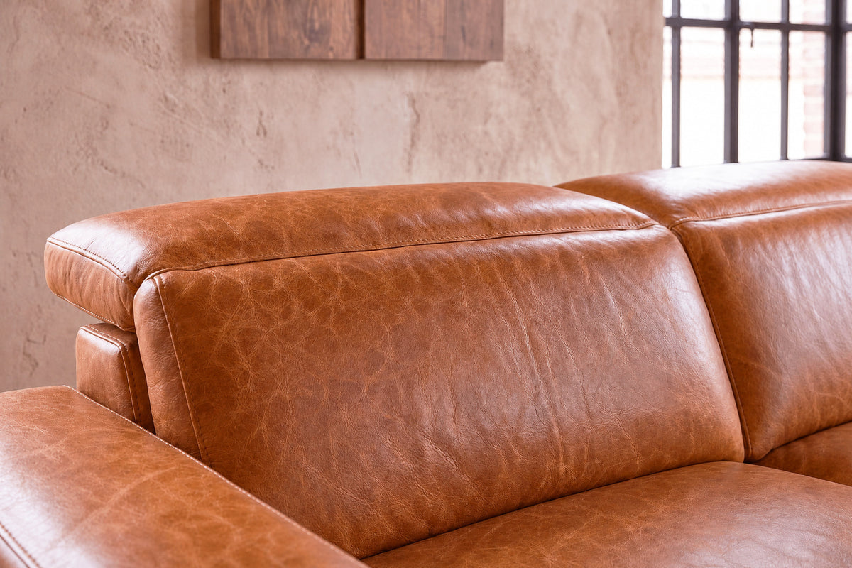 Esther Distressed Italian Aniline Leather Power Dual Recliner Sofa