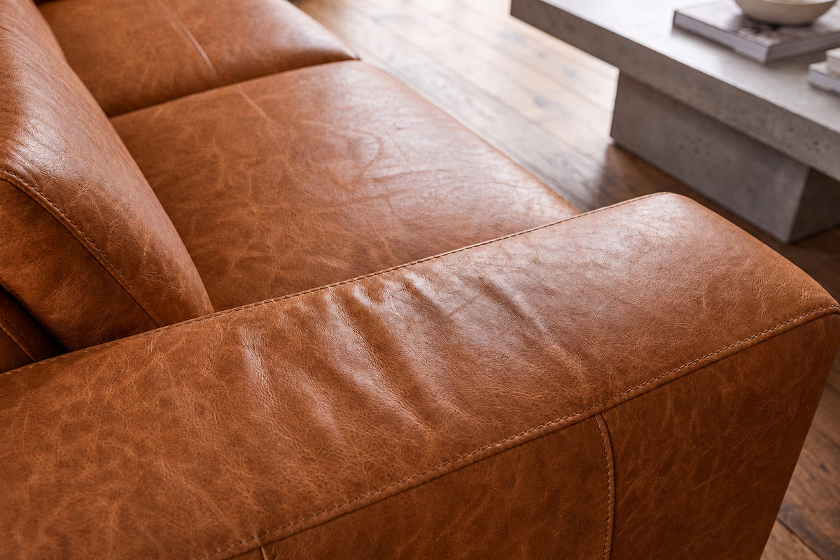 Esther Distressed Italian Aniline Leather Power Dual Recliner Sofa