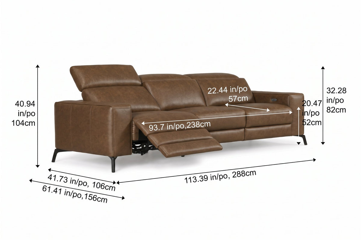Esther Distressed Italian Aniline Leather Power Dual Recliner Sofa