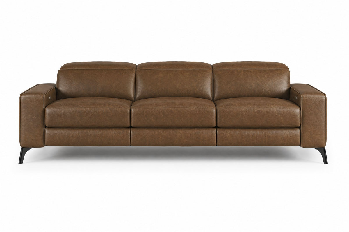 Esther Distressed Italian Aniline Leather Power Dual Recliner Sofa