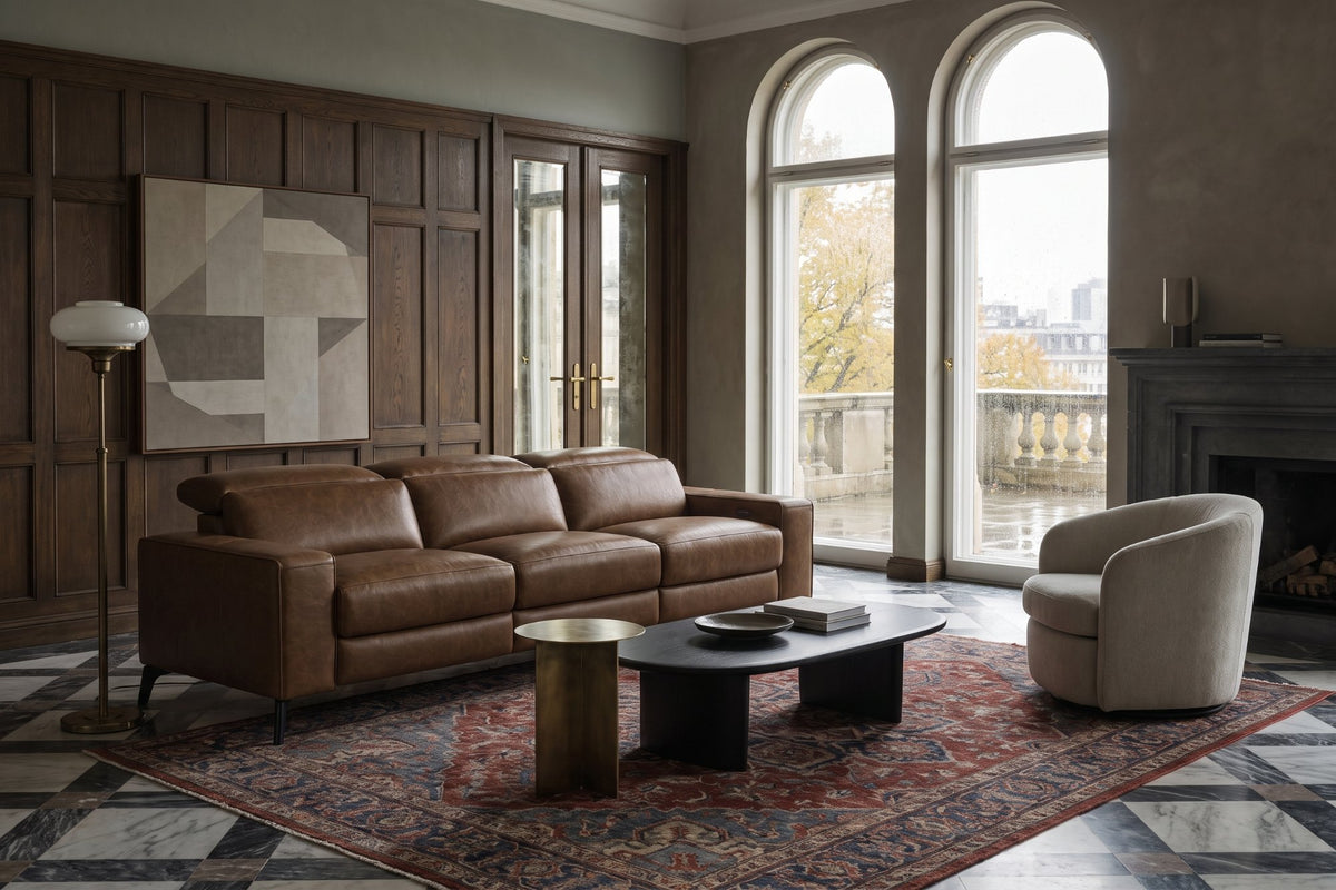 Esther Distressed Italian Aniline Leather Power Dual Recliner Sofa