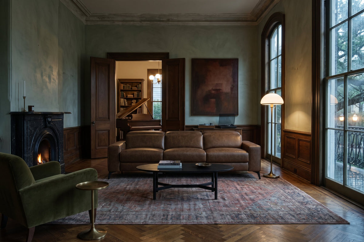 Esther Distressed Italian Aniline Leather Power Dual Recliner Sofa
