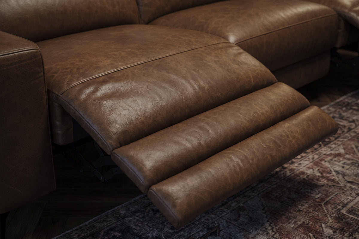Esther Distressed Italian Aniline Leather Power Dual Recliner Sofa