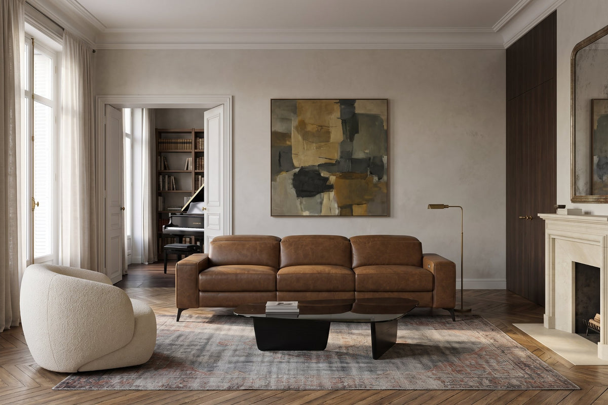 Esther Distressed Italian Aniline Leather Power Dual Recliner Sofa