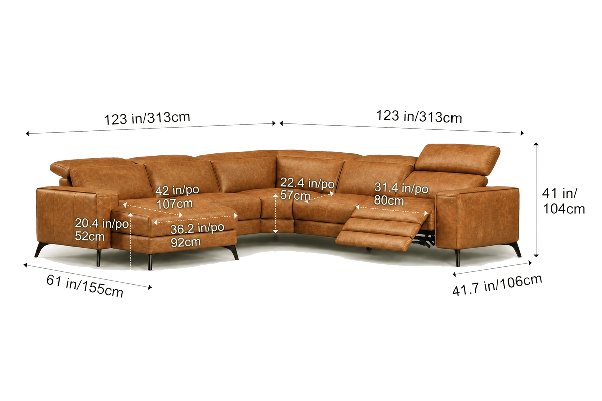 Esther Distressed Italian Aniline Leather Corner Recliner Sectional Sofa