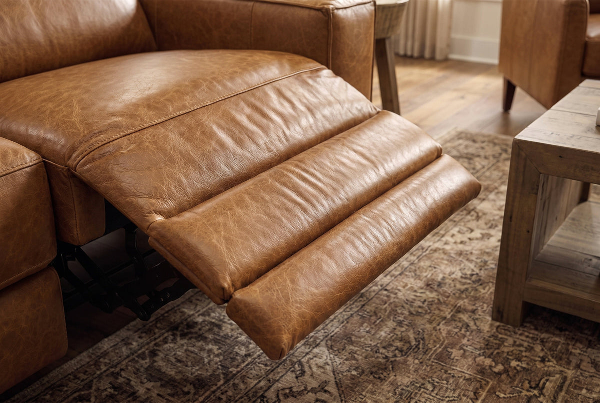 Esther Distressed Italian Aniline Leather Corner Recliner Sectional Sofa