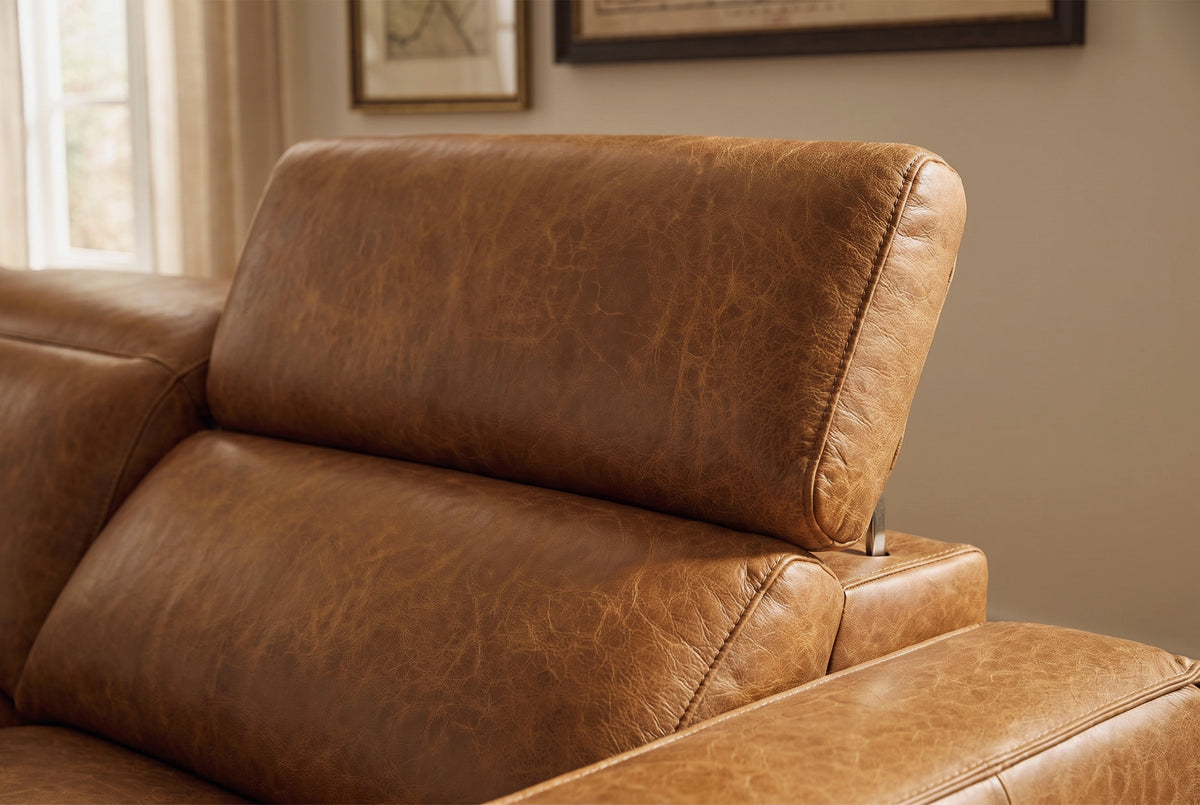 Esther Distressed Italian Aniline Leather Corner Recliner Sectional Sofa