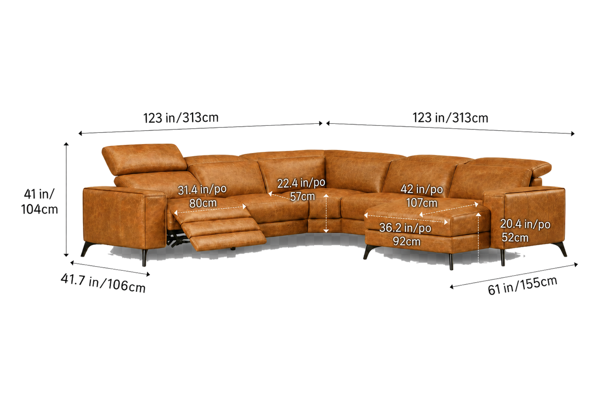 Esther Distressed Italian Aniline Leather Corner Recliner Sectional Sofa