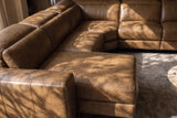 Esther Distressed Italian Aniline Leather Corner Recliner Sectional Sofa