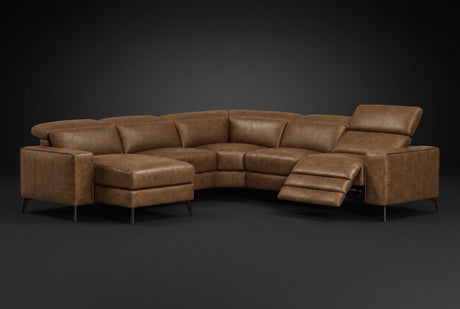 Esther Distressed Italian Aniline Leather Corner Recliner Sectional Sofa