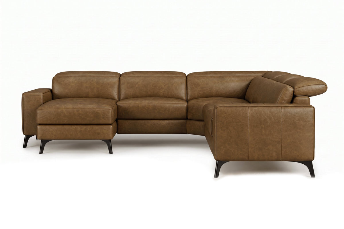 Esther Distressed Italian Aniline Leather Corner Recliner Sectional Sofa