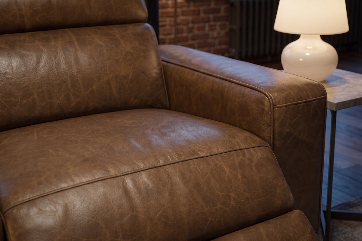 Esther Distressed Italian Aniline Leather Corner Recliner Sectional Sofa