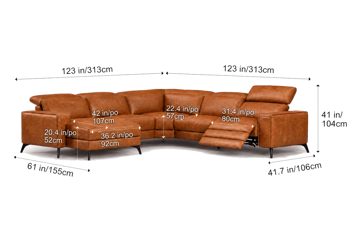 Esther Distressed Italian Aniline Leather Corner Recliner Sectional Sofa