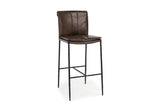 Falerna 30-Inch Top-Grain Leather Bar Stool with Hammered Iron Legs on a white background