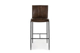 Falerna 30-Inch Top-Grain Leather Bar Stool with Hammered Iron Legs, front view