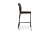 Falerna 30-Inch Top-Grain Leather Bar Stool with Hammered Iron Legs, side view