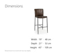 Falerna 30-Inch Top-Grain Leather Bar Stool with Hammered Iron Legs dimensions