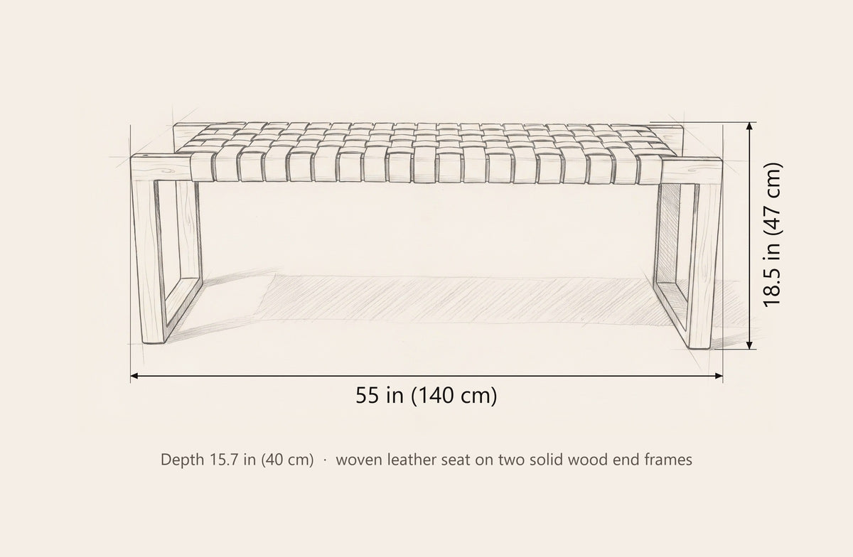 Fasano bench dimensions: 55 in long, 18.5 in high, 15.7 in deep
