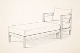 Pencil sketch of the Favignana chaise lounge, three-quarter view from the foot end