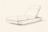 Pencil sketch of the Ferla chaise lounge, three-quarter view from the foot end